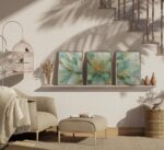 3Pcs Emerald Green Gold Abstract Floral Canvas Wall Art Modern Luxury Elegant Fl... - Image 4
