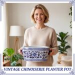 LemonRoad Blue and White Ceramic Planter Pot 14 x 7.7 x 6.1 inches Porcelain Vin... - Image 3