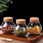 Set of 2 round glass jars with cork lid – 17oz wedding candy jar kitchen Storage... - Image 4