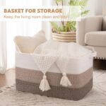 OIAHOMY Large Blanket Basket, 65L Cotton Rope Woven Laundry Basket, Toy Bin for ... - Image 3