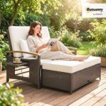 Outsunny Rattan Outdoor Daybed, PE Wicker Patio Loveseat with Storage Ottoman, 4... - Image 3