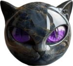 Black Cat Stone Sculpture Handcrafted Resin Cat Figurine with Amber Eyes Hallowe... - Image 3