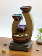 11" H Golden Tiered Bowl Fountain with Color Changing LED Lights with Adapter Br... - Image 3
