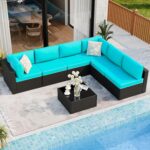 Shintenchi 7 Pieces Outdoor Patio Sectional Sofa Couch,PE Wicker Furniture Conve... - Image 3