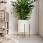 EverNest Claire Mid-Century Modern White Planter and Stand, Indoor Plant Pot, Se... - Image 4