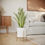 EverNest Claire Mid-Century Modern White Planter and Stand, Indoor Plant Pot, Se... - Image 6