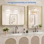 WEER Gold Bathroom Mirror, 24X36 Inch Brushed Gold Metal Frame Mirror, Rounded R... - Image 5
