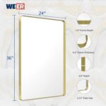 WEER Gold Bathroom Mirror, 24X36 Inch Brushed Gold Metal Frame Mirror, Rounded R... - Image 6