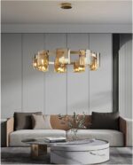 Postmodern LED Amber Smoky Glass Chandeliers Luxury Round Pendant Lamps Home Dec... - Image 3