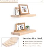 Marsmiles Natural Wood Floating Shelves | Unfinished Wood Wall Shelves Set of 2 ... - Image 4
