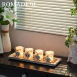 Romadedi Farmhouse Centerpiece Candle Holder Decor - Rustic Wooden Tray with 4 G... - Image 5