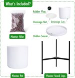 D'vine Dev Modern White Plants Pot Cylinder Planter with Heavy Duty Stand, Small... - Image 6
