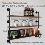 Industrial Pipe Wall Shelves Pipe Shelving with Real Wood Plank ,48 Inches Float... - Image 3