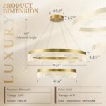 2 Rings Gold Chandelier 24’’ Modern LED Chandeliers for Dining Room Dimmable LED... - Image 9