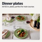 Amazon Basics Glazed Stoneware Dinner Plates, Ceramic 4-Piece Set, Microwave, Di... - Image 3