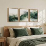 Framed Abstract Emerald Green Wall Art Bedroom, 3 Piece Modern Minimalist Waterc... - Image 3