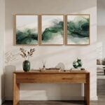 Framed Abstract Emerald Green Wall Art Bedroom, 3 Piece Modern Minimalist Waterc... - Image 9