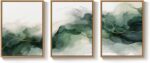 Framed Abstract Emerald Green Wall Art Bedroom, 3 Piece Modern Minimalist Waterc... - Image 10