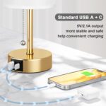 Gold Bedside Lamp for Bedroom Nightstand - Small Table Lamp with USB A + C Charg... - Image 7