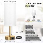 Gold Bedside Lamp for Bedroom Nightstand - Small Table Lamp with USB A + C Charg... - Image 8