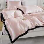 Pink Satin Duvet Cover Set Extra Comfy Silky Bedding Set Black Fringe Elegant De... - Image 7
