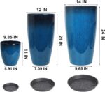 24,21,11 Inch Large Plastic Planters with Drainage Hole and Saucer - Set of 3 Ta... - Image 3
