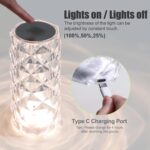 oneleaf Table Lamp Rose Crystal Modern LED Cordless,Rechargeable Battery Touch D... - Image 6