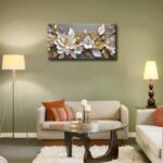 Large Living Floral Canvas Wall Art Gold White Plant Abstract Decor painting Pic... - Image 6