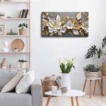 Large Living Floral Canvas Wall Art Gold White Plant Abstract Decor painting Pic... - Image 7