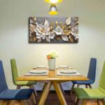 Large Living Floral Canvas Wall Art Gold White Plant Abstract Decor painting Pic... - Image 8