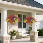 Senjie 2 Set Artificial Hanging Flowers with Basket for Outdoor Decor, UV Resist... - Image 3
