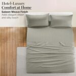 Casa Platino 100% Egyptian Cotton Sheets King Size Set - 6 Pieces - Damask Strip... - Image 3