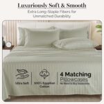 Casa Platino 100% Egyptian Cotton Sheets King Size Set - 6 Pieces - Damask Strip... - Image 4