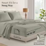 Casa Platino 100% Egyptian Cotton Sheets King Size Set - 6 Pieces - Damask Strip... - Image 5