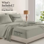 Casa Platino 100% Egyptian Cotton Sheets King Size Set - 6 Pieces - Damask Strip... - Image 6