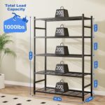 Storage Shelves, 5-Tier Metal Shelving Unit with Adjustable Feet, Shelf Organize... - Image 4