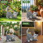 Solar Garden Statue Cat Figurine, Resin Solar Lights with Flower Decor for Outsi... - Image 4
