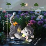 Solar Garden Statue Cat Figurine, Resin Solar Lights with Flower Decor for Outsi... - Image 5