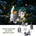 Solar Garden Statue Cat Figurine, Resin Solar Lights with Flower Decor for Outsi... - Image 6