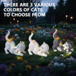 Solar Garden Statue Cat Figurine, Resin Solar Lights with Flower Decor for Outsi... - Image 9