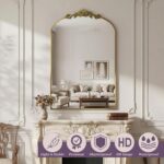 Arched Wall Mirror, 24" x 36" Vintage Carved Bathroom Mirror with Antique Bronze... - Image 4