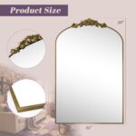 Arched Wall Mirror, 24" x 36" Vintage Carved Bathroom Mirror with Antique Bronze... - Image 7