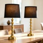 EUO 24" Gold Table Lamps Set of 2 with Black Shade, Modern Small Nightstand & En... - Image 6