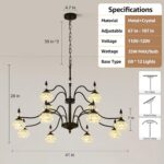 2 Tier Vintage Crystal Chandelier, 41-inch Black Victorian Chandelier 12-Light, ... - Image 3