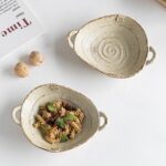 Retro Glazed Ceramic Serving Bowl with Handles Irregular Bowl Opening for Spaghe... - Image 4