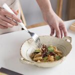 Retro Glazed Ceramic Serving Bowl with Handles Irregular Bowl Opening for Spaghe... - Image 5