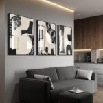 QKF Modern Abstract Wall Art Large Geometric Black and White 3 Piece Canvas Pain... - Image 3