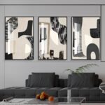 QKF Modern Abstract Wall Art Large Geometric Black and White 3 Piece Canvas Pain... - Image 7