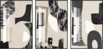 QKF Modern Abstract Wall Art Large Geometric Black and White 3 Piece Canvas Pain... - Image 9