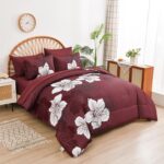 Luxudecor 7 Pieces Queen Size Comforter Set, Burgundy Floral Bed in a Bag Comfor... - Image 3